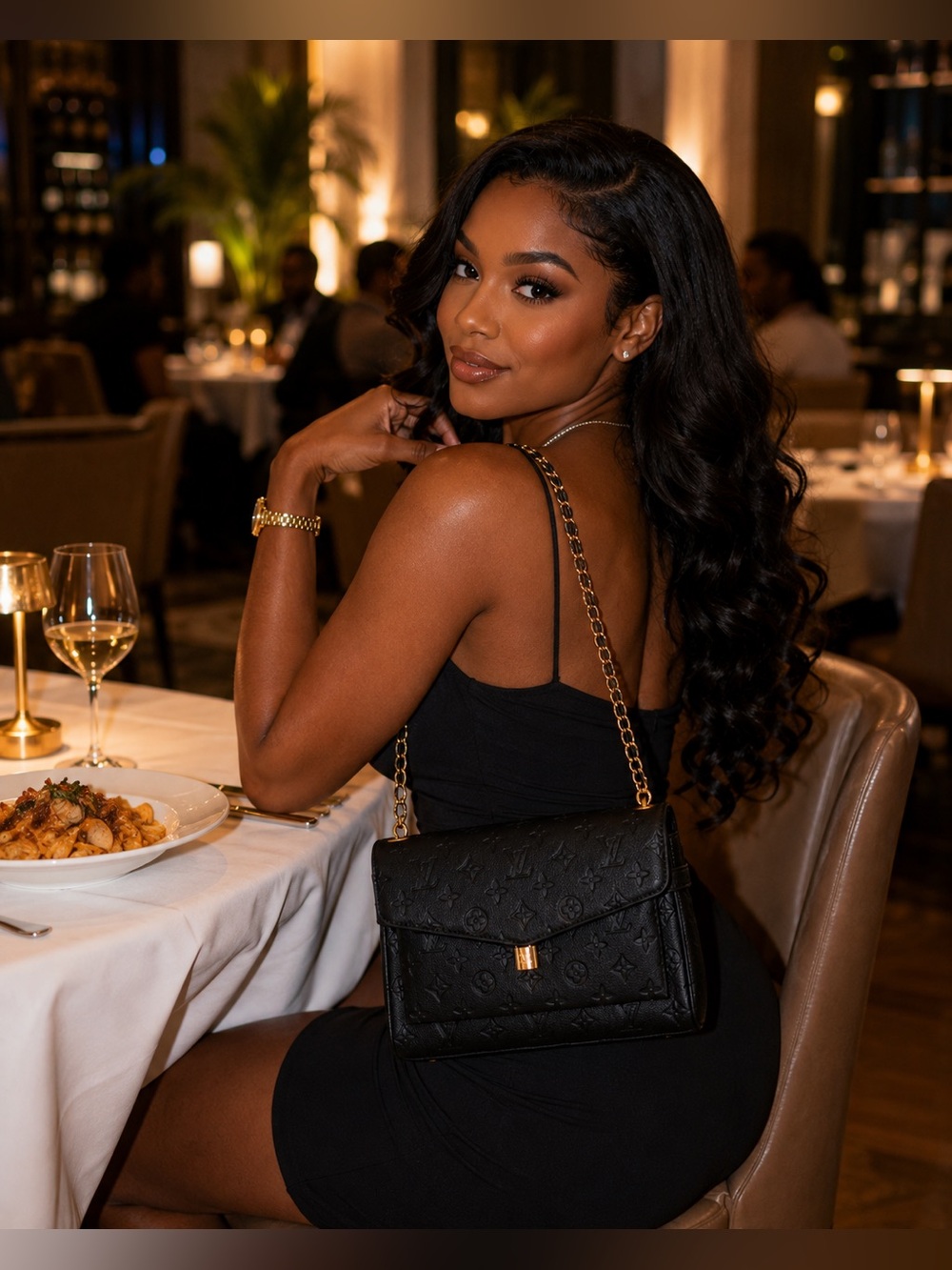 Black Fashion Monogram Chain Shoulder Bag - Picture 4 of 13